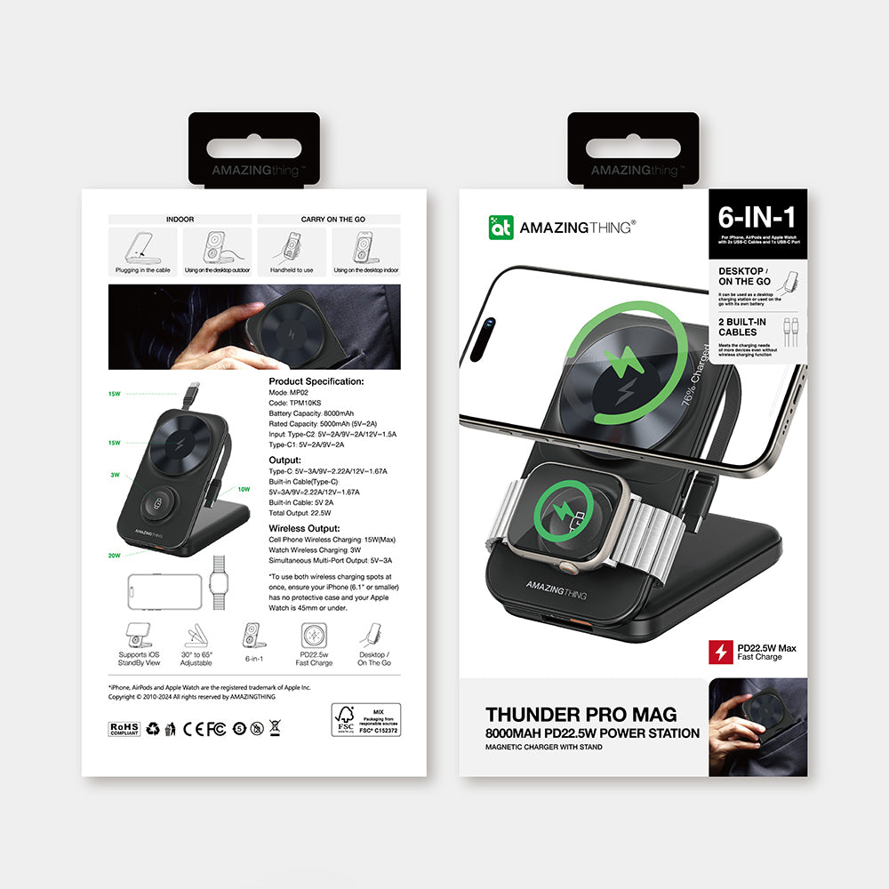 Amazingthing Thunder Pro Mag 6in1 PD22.5W Katlanabilir Standlı Kablosuz Powerbank 8000mAh Amazingthing Thunder Pro Mag 6in1 PD22.5W Katlanabilir Standlı Kablosuz Powerbank 8000mAh